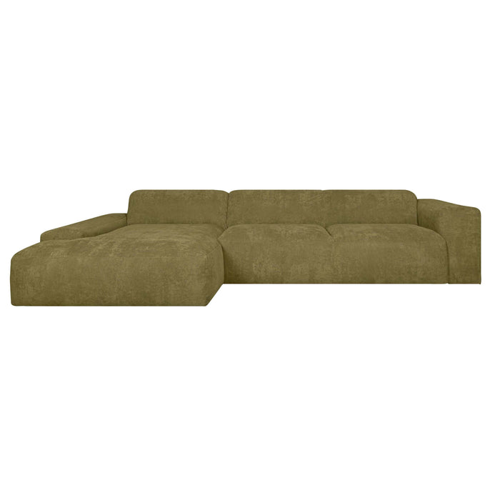 by fonQ Wonder 5-zits Hoekbank met Chaise Longue Links - Rib  - Mosgroen