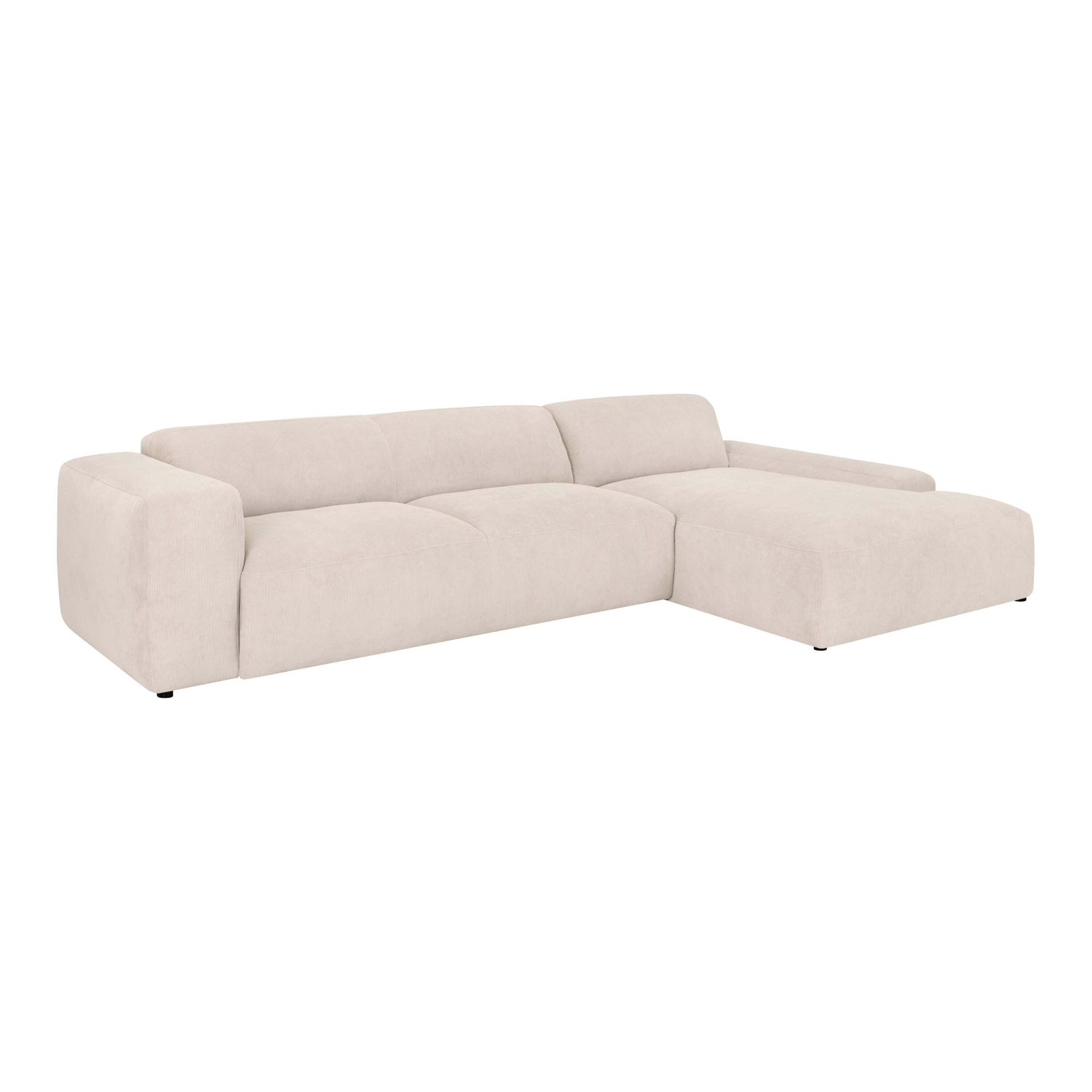 by fonQ Wonder 5-zits Hoekbank met Chaise Longue Rechts XL - Rib - Crème