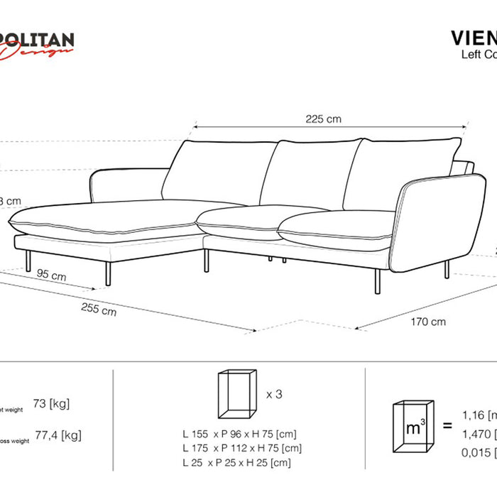 Cosmopolitan Design Vienna Hoekbank met Chaise Longue Links - Velvet - Beige