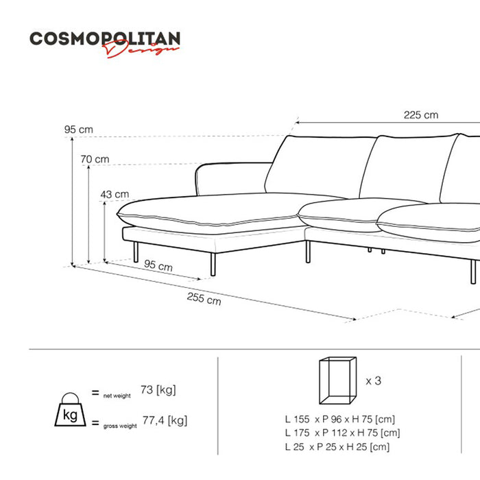 Cosmopolitan Design Vienna Hoekbank met Chaise Longue Rechts - Linnen - Lichtbeige
