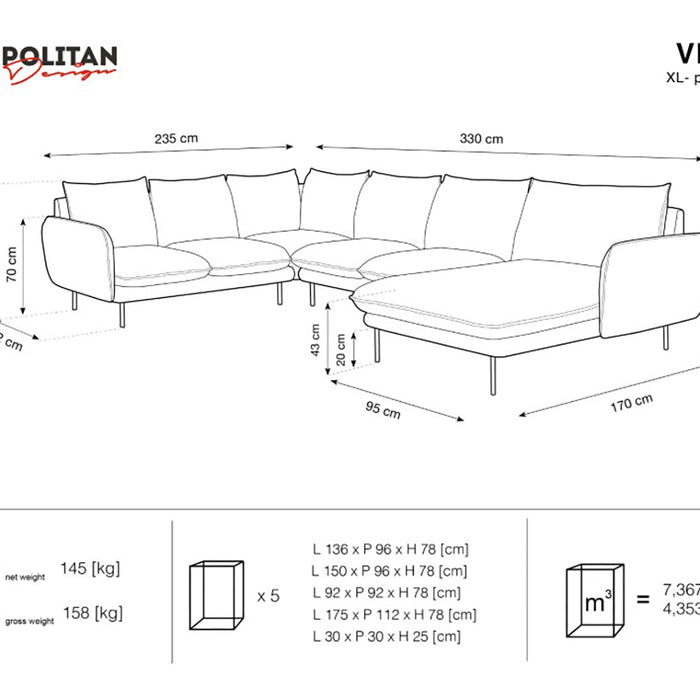 Cosmopolitan Design Vienna U-bank met Hoek Links - Velvet - Beige