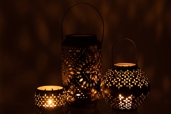 J-Line lantaarn Hoog Geperforeerd - ijzer - zwart