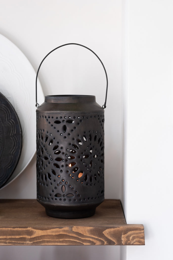 J-Line lantaarn Hoog Geperforeerd - ijzer - zwart