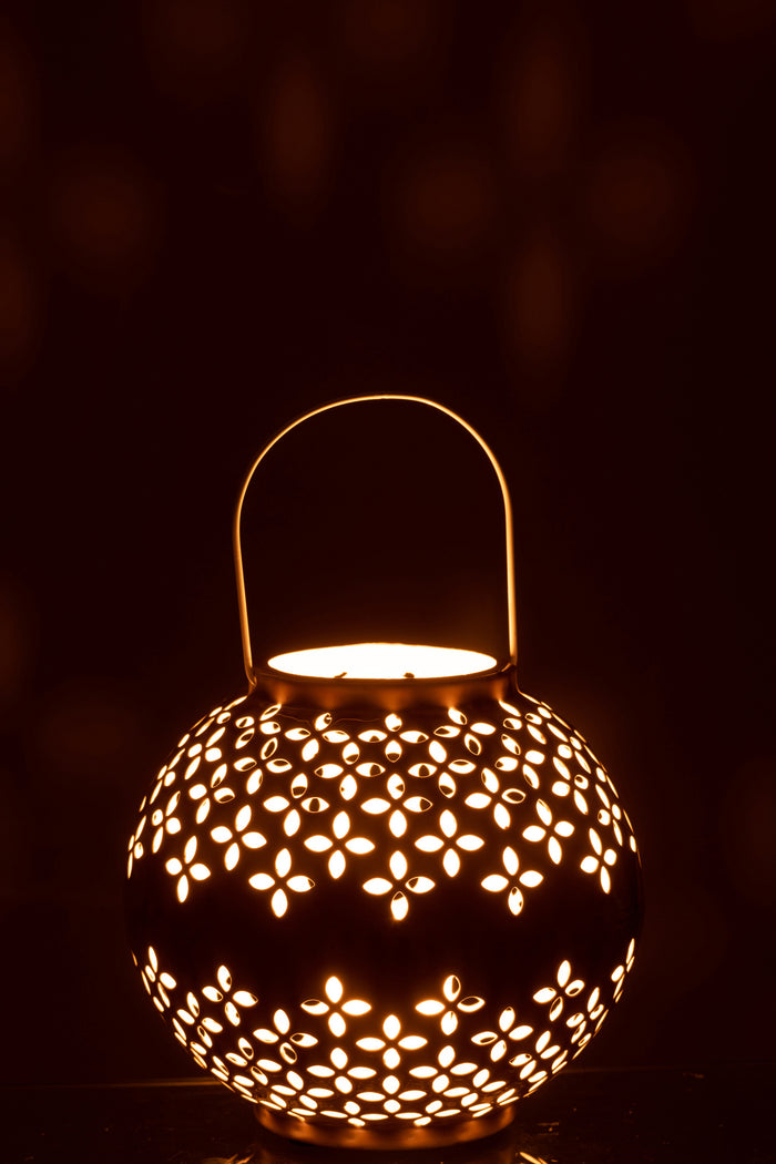 J-Line lantaarn Bol Geperforeerd - ijzer - oker