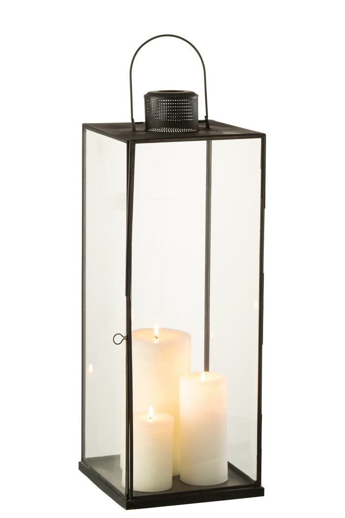 J-Line lantaarn Hoog - glas|metaal - zwart