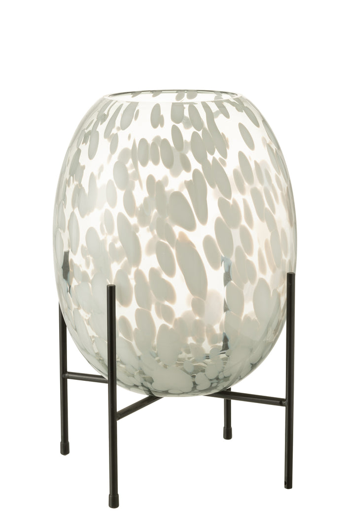 J-Line vaas Op Voet Spikkel - glas - grijs|wit - large - 37 cm hoog