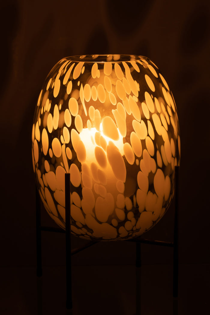 J-Line vaas Op Voet Spikkel - glas - grijs|wit - large - 37 cm hoog