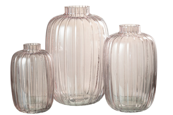 J-Line vaas Strepen - glas - roze - large - 30 cm hoog