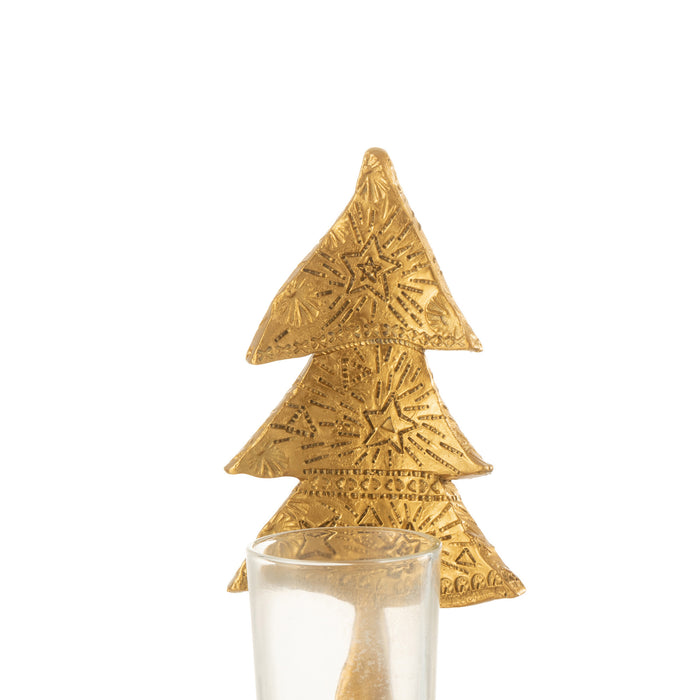 J-Line Kaarshouder kerstboom - theelichthouder - kunststof - goud