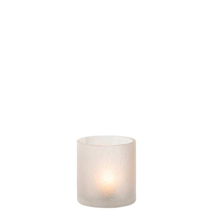 J-Line windlicht Cilinder Craquele - glas - wit - small - 2 stuks
