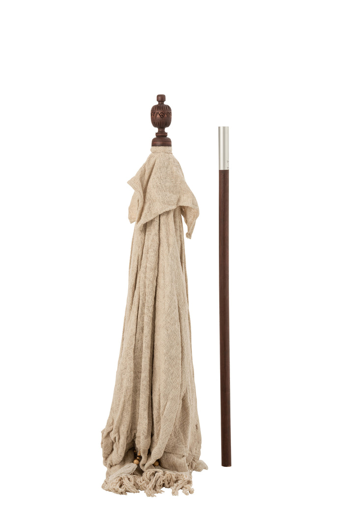 J-Line parasol Kwastjes|Schelpen - hout - beige|donkerbruin - L