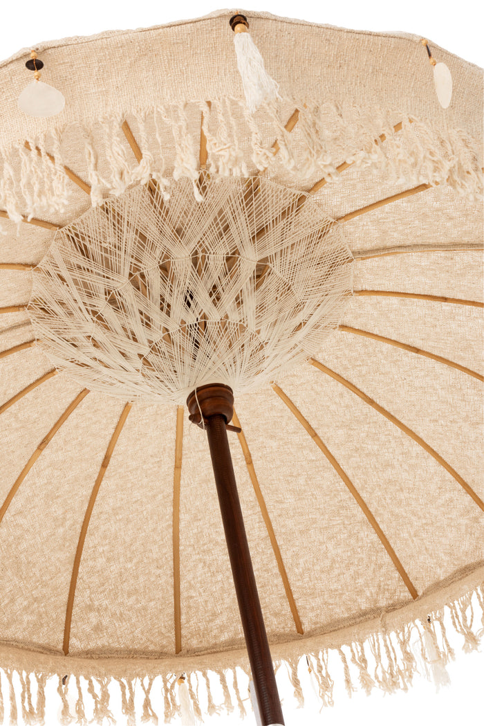 J-Line parasol Kwastjes|Schelpen - hout - beige|donkerbruin - L