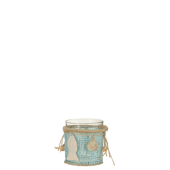 J-Line kaarshouder Zee - glas - blauw|wit - 2 stuks