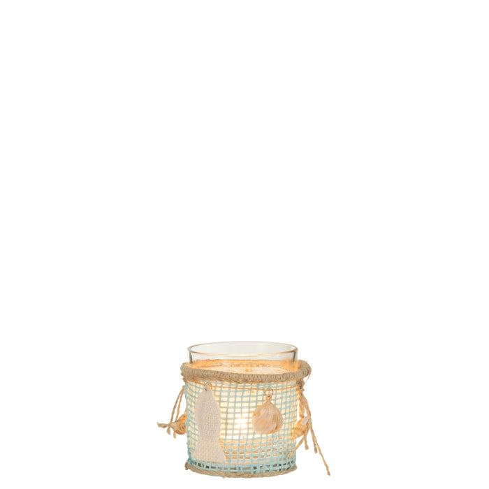 J-Line kaarshouder Zee - glas - blauw|wit - 2 stuks