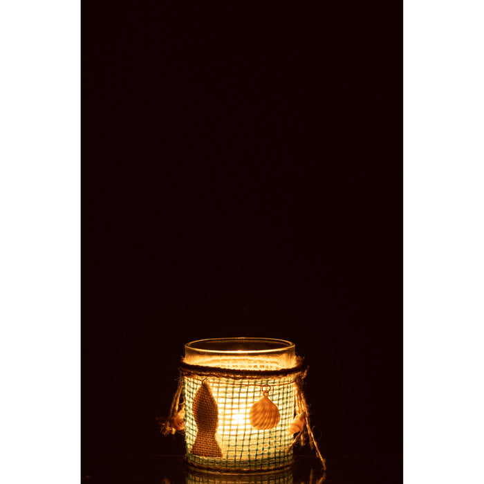 J-Line kaarshouder Zee - glas - blauw|wit - 2 stuks