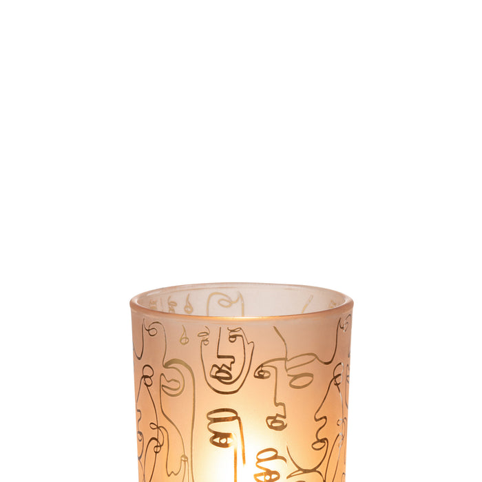 J-Line windlicht Happy Faces - glas - beige - medium