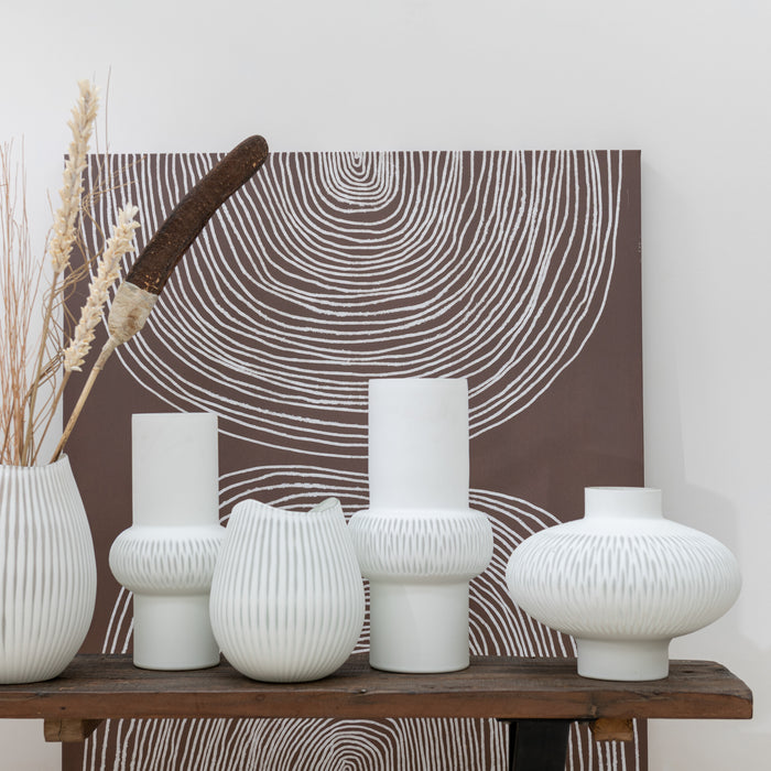 J-Line vaas Streep Bal - glas - wit - large - 41 cm hoog