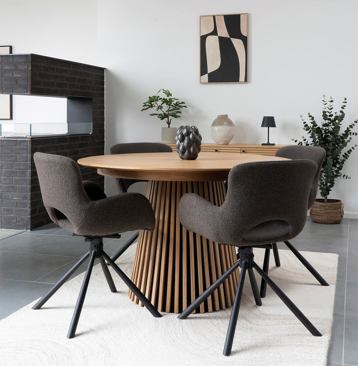 House Nordic Amorim Paddestoel Bruin Bouclé Draaistoel set van 2