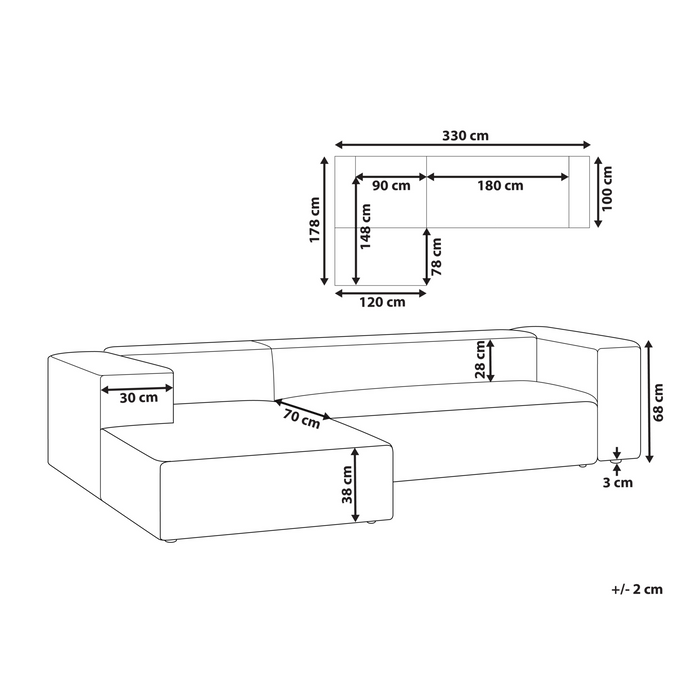 Beliani - VERNON - Hoekbank 3-zits - Taupe - Rechtszijdig - Polyester