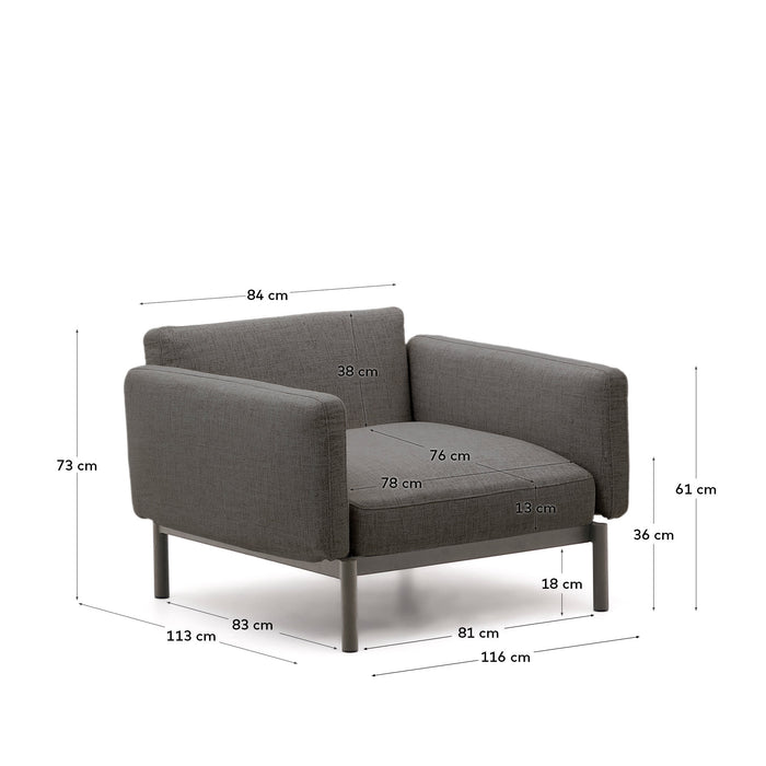 Kave Home - Sorells modulaire buitenfauteuil met grijze bekleding en