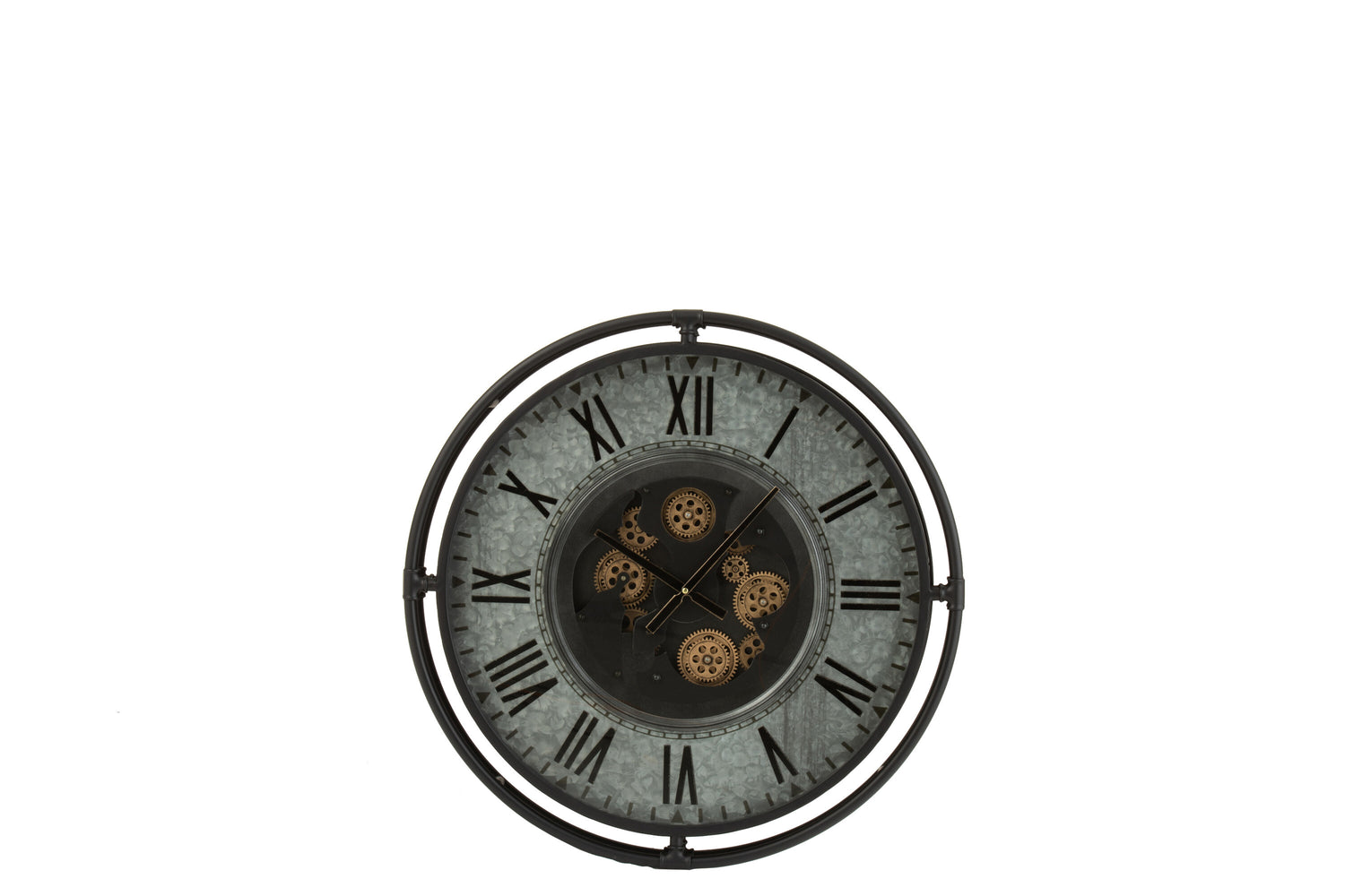 J-Line klok Romeinse Cijfers - metaal - grijs| zwart| goud - Ø 10 cm
