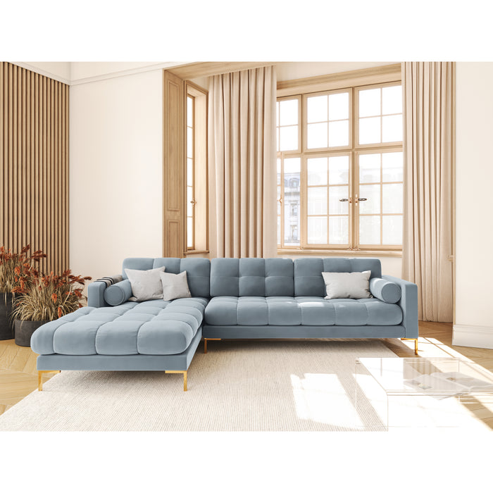 Cosmopolitan Design Bali Hoekbank met Chaise Longue Links - Lichtblauw / Goud