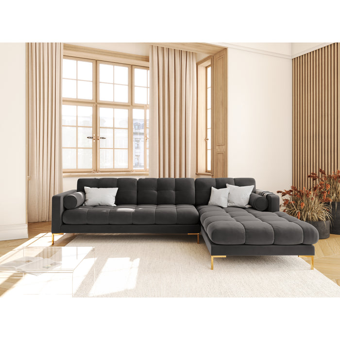 Cosmopolitan Design Bali Hoekbank met Chaise Longue Rechts - Donkergrijs / Goud