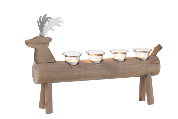 T-lichthouder | Hout | Bruin | 47x11x (h)29.5 Cm