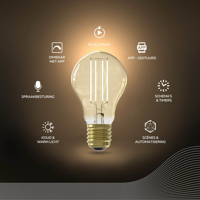 Calex Slimme LED Lamp - 3 stuks - E27 - A60 - Goud - Warm Wit - 7W