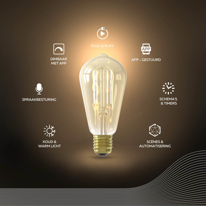 Calex Slimme LED Lamp - 3 stuks - E27 - ST64 - Goud - Warm Wit - 7W