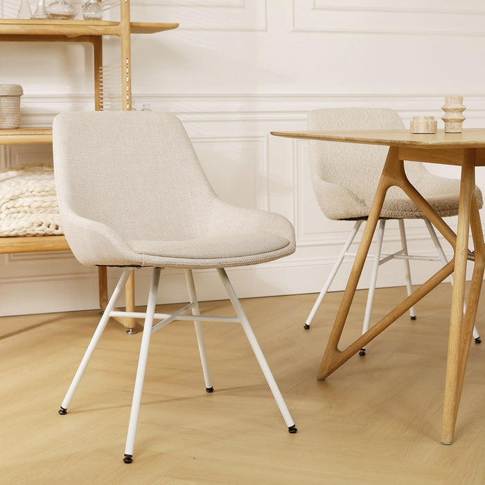 Nolon Noa-Isa Eetkamerstoel Beige - Stof - Wit Onderstel