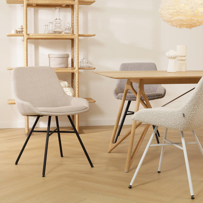 Nolon Noa-Isa Eetkamerstoel Beige - Stof - Wit Onderstel
