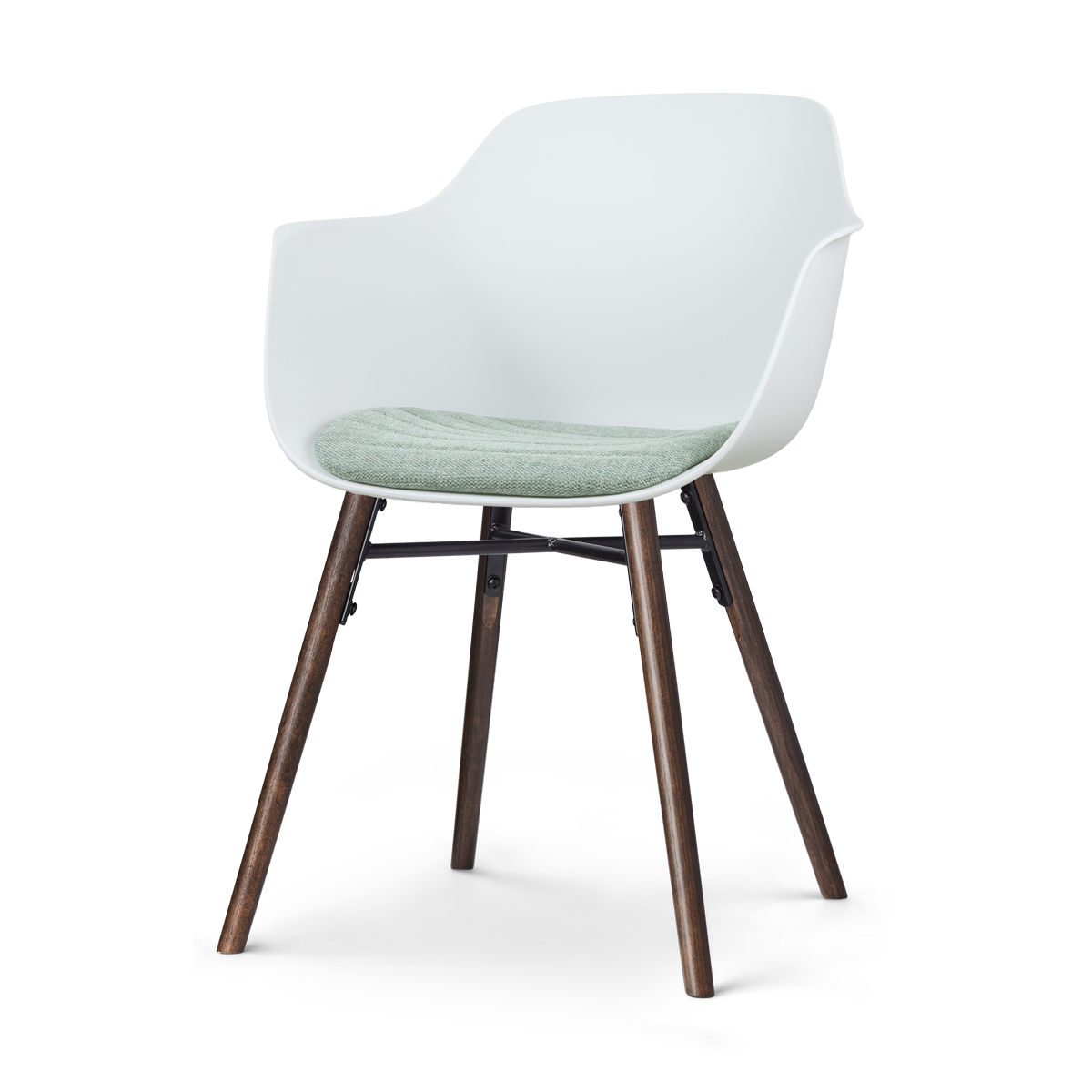 Nolon Nena-Liz Eetkamerstoel Wit - Zacht Groen Kussen - Walnoot