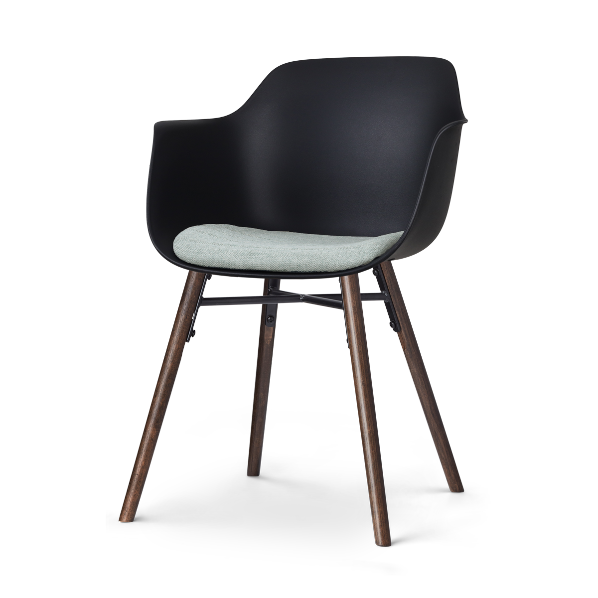 Nolon Nena-Liz Eetkamerstoel Zwart - Zacht Groen Kussen - Walnoot