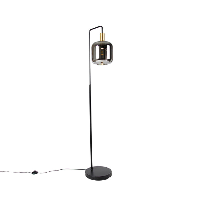 QAZQA Vloerlamp zwart met goud en smoke glas incl. PUCC - Zuzanna