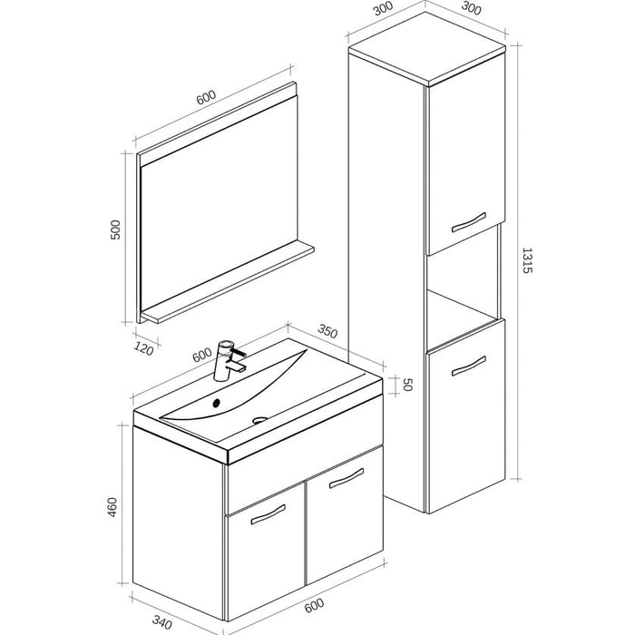 Badplaats Badkamermeubel Set Montreal XL 60 x 35 cm - Beton Grijs