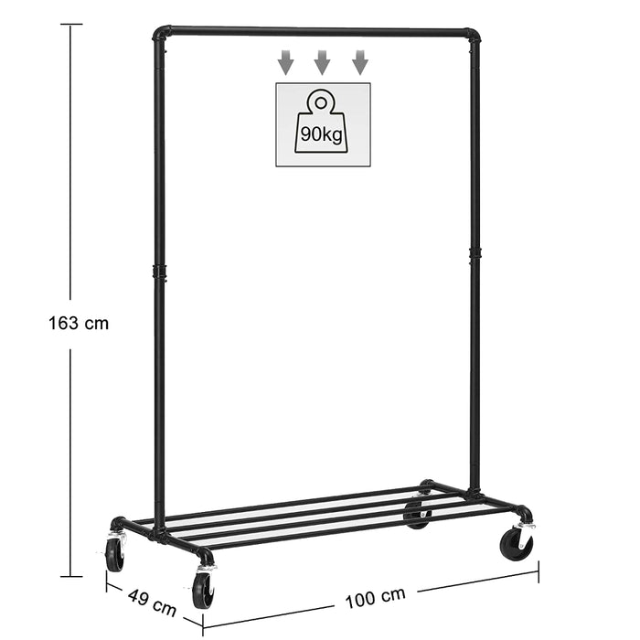 Mobiel kledingrek - 1 rail - zwart