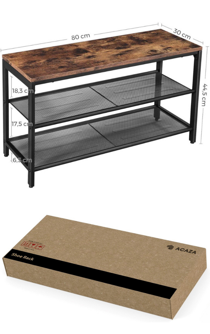 Schoenenrek - industriële look - 80x44x30 cm - vintage bruin