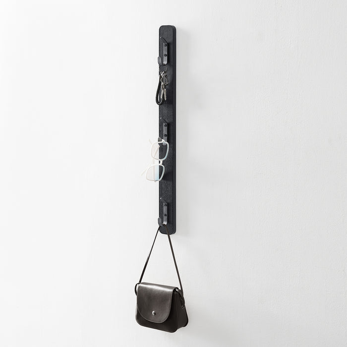 Verticale wandkapstok - met 3 haken - 6x67 cm - zwart
