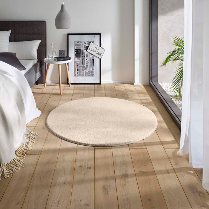 Tapeso Zacht rond vloerkleed Loft - crème - wasbaar 30°C - 80 cm