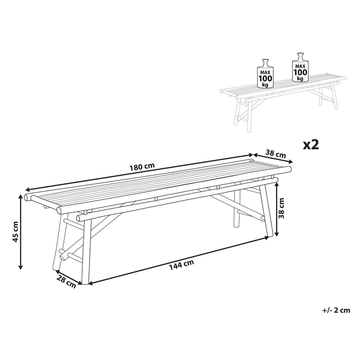 Beliani - TINDARI - Tuinbank set van 2 - Lichthout - Bamboe