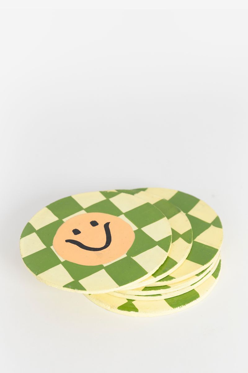 Sissy-Boy Groen geblokte glasonderzetters met smiley