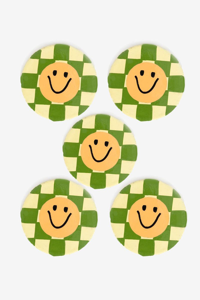 Sissy-Boy Groen geblokte glasonderzetters met smiley