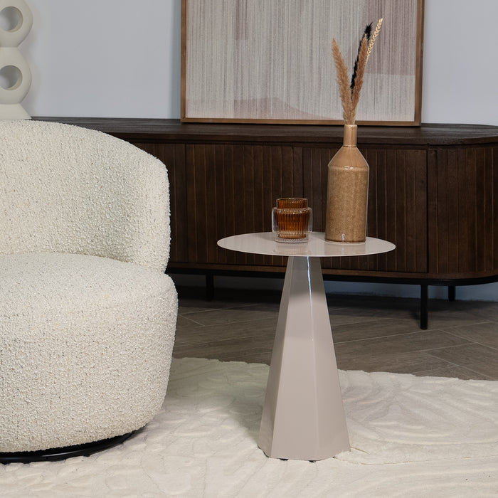 Giga Meubel - Bijzettafel Rond - Beige Metaal - 40x40x48cm - Sika