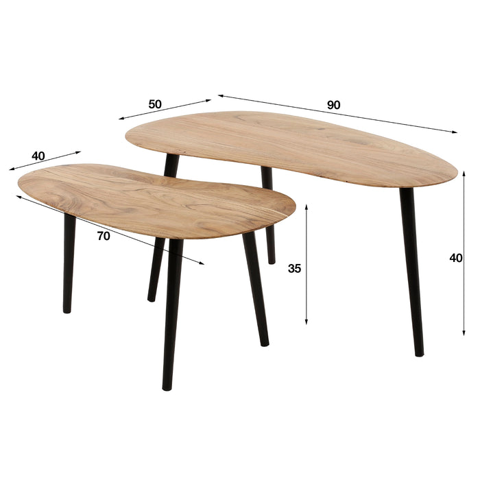 Giga Meubel - Salontafel Organisch - Acaciahout - Set Van 2 - 90x50x40cm