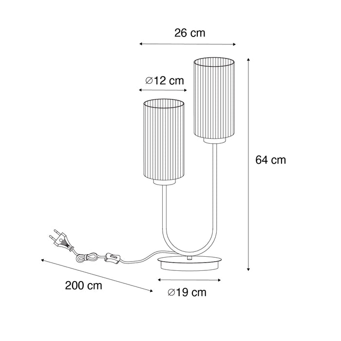 QAZQA Art Deco tafellamp zwart met smoke glas 2-lichts - Laura