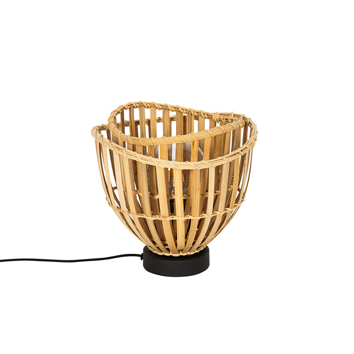 QAZQA Oosterse tafellamp zwart met naturel bamboe - Pua