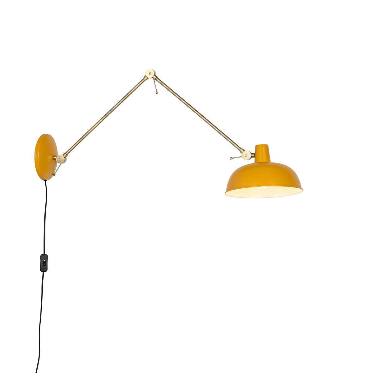 QAZQA Retro wandlamp staal geel met brons - Milou