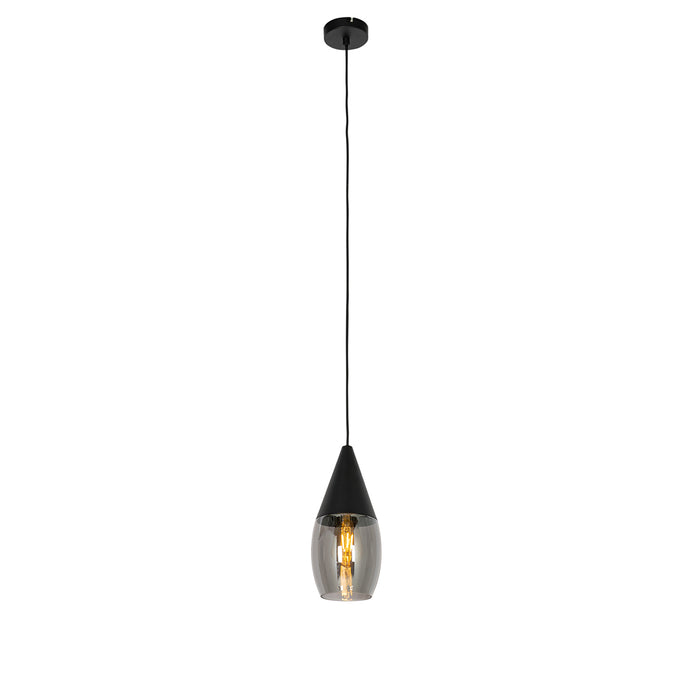 QAZQA Moderne hanglamp zwart met smoke glas - Drop