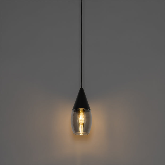 QAZQA Moderne hanglamp zwart met smoke glas - Drop